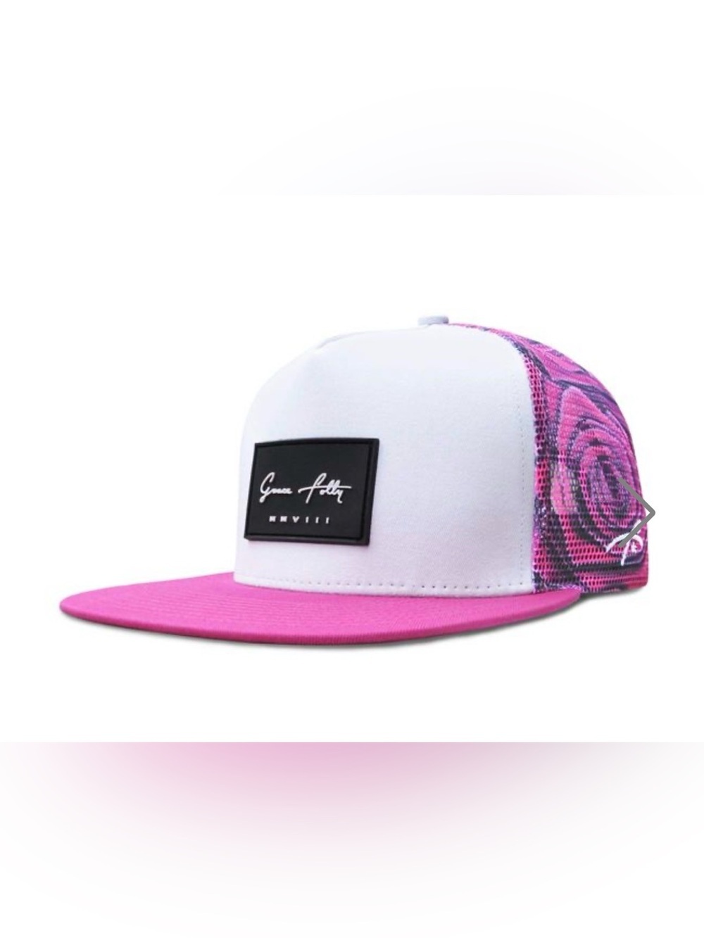Grace Folly White Front Pink Floral Mesh Snapback Hat